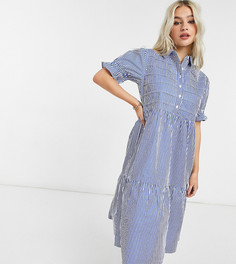 Голубое платье-рубашка ярусного кроя в белую полоску Influence Petite-Голубой