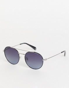 Солнцезащитные очки в стиле унисекс с круглыми линзами Polaroid-Серебристый