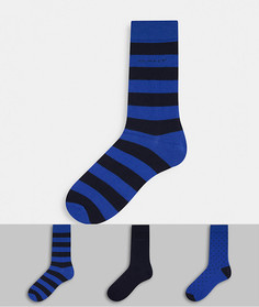 Набор из 3 пар носков синего, черного цвета и в полоску с маленьким логотипом Gant-Голубой