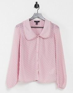 Бледно-розовая блузка из ткани добби с воротником и принтом в горошек New Look-Фиолетовый цвет