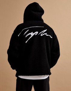 Черная куртка из искусственного меха с капюшоном и логотипом Topman-Черный цвет