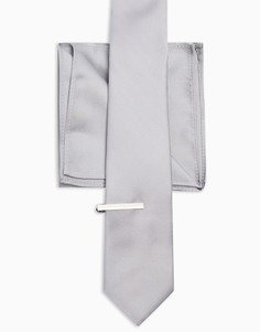 Набор с галстуком с зажимом и платком для нагрудного кармана серебристого цвета Topman-Серебристый