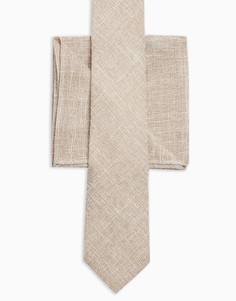 Комплект из галстука и платка для нагрудного кармана из фактурного материала светло-бежевого цвета Topman-Нейтральный