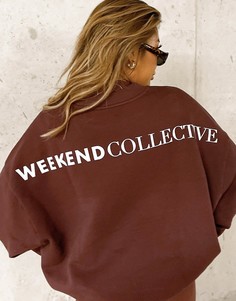 Коричневый oversized-свитшот с логотипом на спине ASOS Weekend Collective-Коричневый цвет