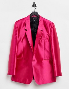 Удлиненный зауженный пиджак из атласной ткани розового цвета ASOS DESIGN-Розовый цвет