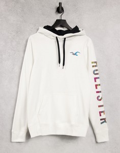 Белый худи с логотипом с эффектом омбре на рукавах Hollister