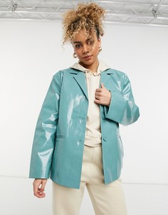 Бирюзовая укороченная куртка с узором «гусиная лапка» из ткани с покрытием от комплекта Weekday Zana-Голубой