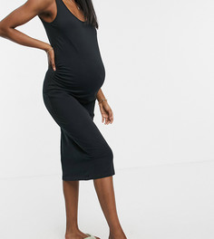 Черное облегающее платье миди из органического материала Mamalicious maternity-Черный цвет Mama.Licious