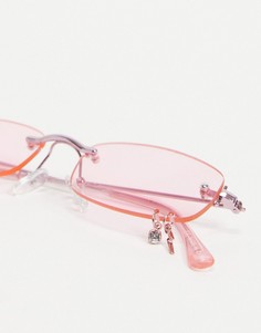 Розовые солнцезащитные очки в стиле 90-х без оправы с отделкой камнями Bershka-Розовый цвет