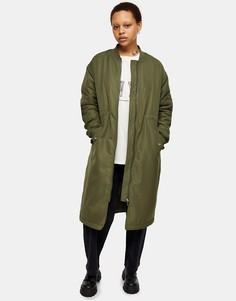 Удлиненная куртка-бомбер цвета хаки Topshop-Зеленый цвет