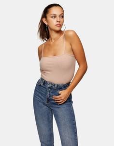Майка светло-коричневого цвета с квадратным вырезом и тонкими бретелями Topshop-Светло-коричневый