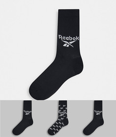 Набор из 3 пар черных носков с логотипом Reebok-Черный цвет