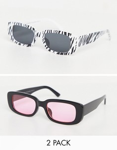 Набор из 2 пар прямоугольных солнцезащитных очков в оправе черного цвета с розовыми стеклами и в черно-белой оправе с принтом «зебра» SVNX-Многоцветный