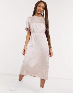 Атласное платье миди однотонного золотистого цвета New Look-Желтый