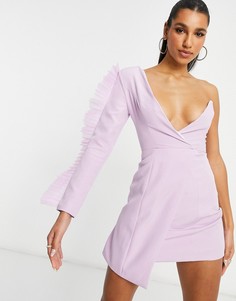 Сиреневое асимметричное платье мини на одно плечо с крупной оборкой Club L London Petite-Фиолетовый цвет