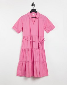 Розовое платье миди с присборенной юбкой JDY Tesha-Розовый цвет