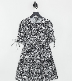 Ярусное платье мини в горошек с завязками на рукавах Influence Petite-Голубой