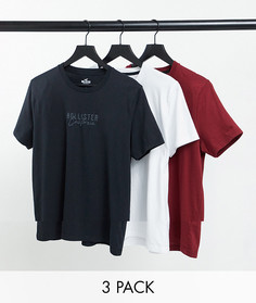 Набор из 3 футболок белого, красного, черного цветов с логотипом по центру Hollister-Многоцветный