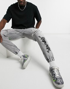 Серые джинсовые джоггеры со рваной отделкой Bershka-Серый