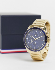 Мужские золотистые часы-браслет с синим циферблатом Tommy Hilfiger 1791834-Золотистый