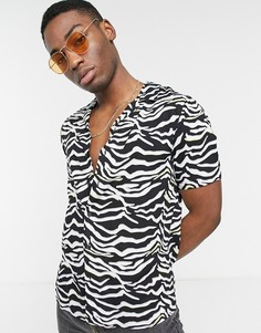 Рубашка с короткими рукавами и черно-белым принтом «зебра» Another Influence-Черный цвет