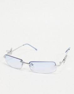 Голубые солнцезащитные очки без оправы в стиле 90-х Bershka-Голубой
