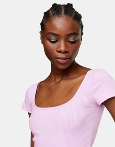Сиреневая футболка в рубчик с квадратным вырезом Topshop-Фиолетовый цвет