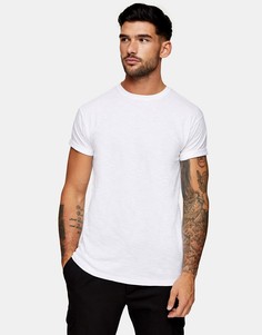 Белая меланжевая футболка с отворотами на рукавах Topman-Белый