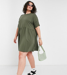 Трикотажное платье цвета хаки с присборенной юбкой Noisy May Curve-Зеленый цвет