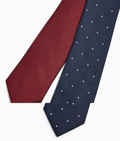 Набор из 2 галстуков: темно-синего в горошек и бордового Topman-Многоцветный