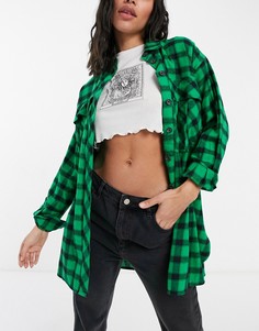 Зеленая oversized-рубашка в клетку Topshop-Белый