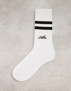 Белые спортивные носки с вышитым логотипом и черными полосками ASOS Actual-Белый