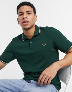 Зеленое поло с двойным кантом Fred Perry-Зеленый цвет