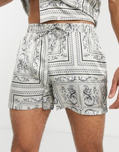 Атласные шорты с принтом рамок в стиле барокко (от комплекта) Urban Threads-Белый