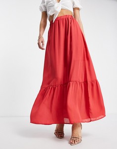 Красная юбка макси с оборкой по подолу In The Style-Красный