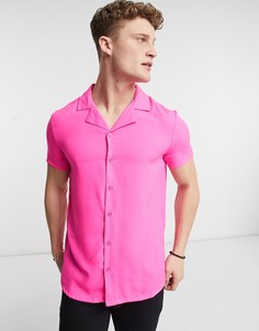 Рубашка яркого розового цвета с кубинским воротником и пуговицами Another Influence-Розовый цвет