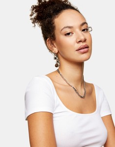 Белая футболка в рубчик с квадратным вырезом Topshop-Белый