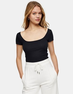 Черная футболка в рубчик с квадратным вырезом Topshop-Черный цвет