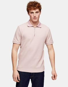 Розовая футболка-поло с вафельной фактурой и короткими рукавами Topman-Розовый цвет