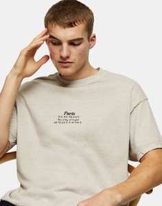 Светло-бежевая футболка с надписью "Paris" Topman-Нейтральный