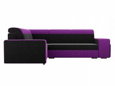 Угловой диван левый Модена с двумя пуфами Микровельвет Черный/Фиолетовый Bravo