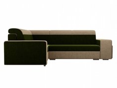 Угловой диван левый Модена с двумя пуфами Микровельвет Зеленый/Бежевый Bravo