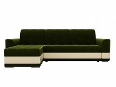 Угловой диван левый Честер Микровельвет Зеленый Экокожа Бежевый Bravo
