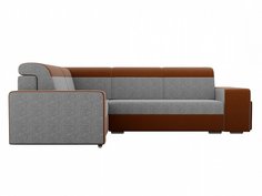 Угловой диван левый Модена с двумя пуфами Рогожка Серый/Коричневый Bravo