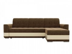 Диван угловой Честер правый Микровельвет Коричневый Экокожа Бежевый Bravo