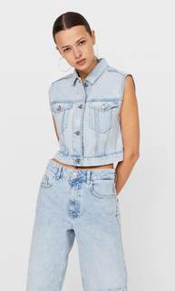 Stradivarius Укороченный Джинсовый Жилет Деним Xl