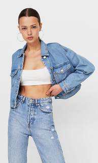 Stradivarius Укороченная Джинсовая Куртка Женская Коллекция Светлый Деним S