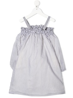 Brunello Cucinelli Kids платье миди в полоску с открытыми плечами