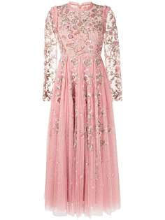 Needle & Thread платье с оборками и цветочной вышивкой