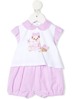 Le Bebé Enfant ромпер со вставками в клетку гингем и вышивкой